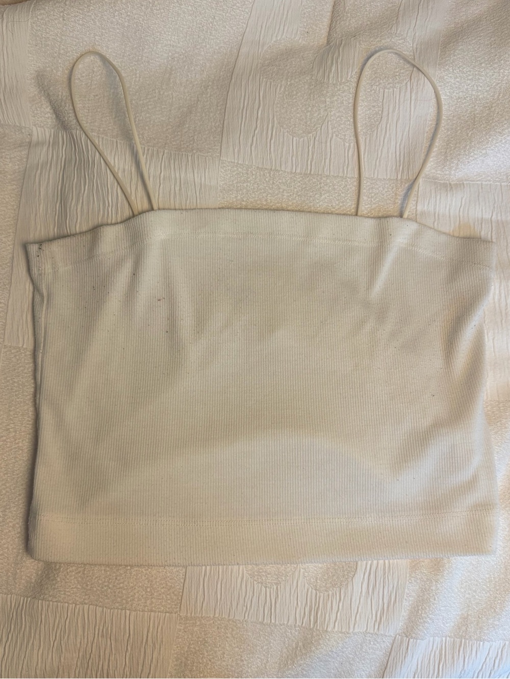 American Eagle Outfitters Cream Ribbed Spaghetti Strap Crop Camisole